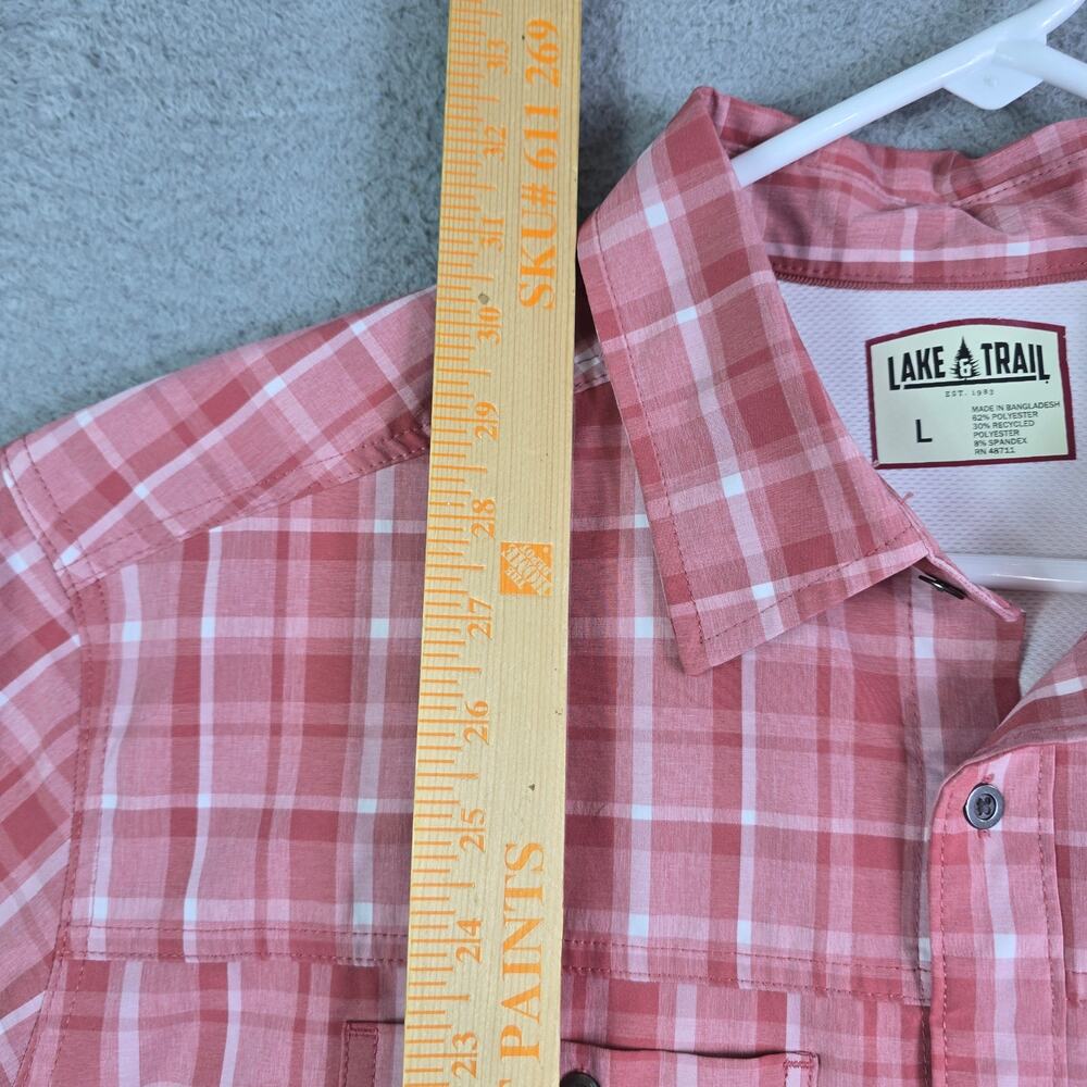 Lake & Trail Vented Button Shirt Men's Large Pink Plaid Hiking Camping Outdoors - Picture 7 of 8